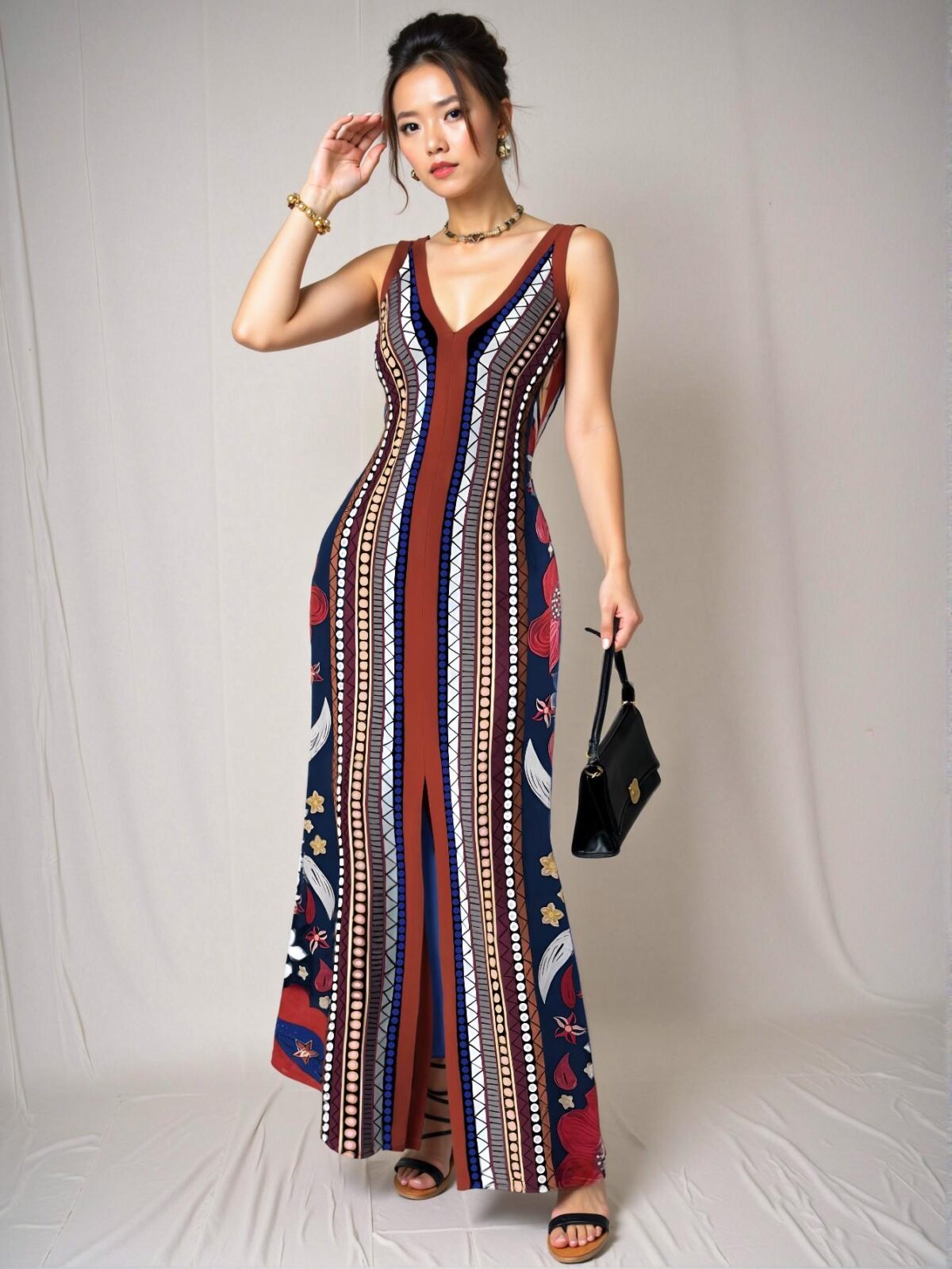 Elegant Multicolor Stylish V-Neck Sleeveless Fitted & Flared Dress for Women Perfect for Spring and Summer Chic, Classy and Trendy Fashion Style to Dress to Impress - Image 4