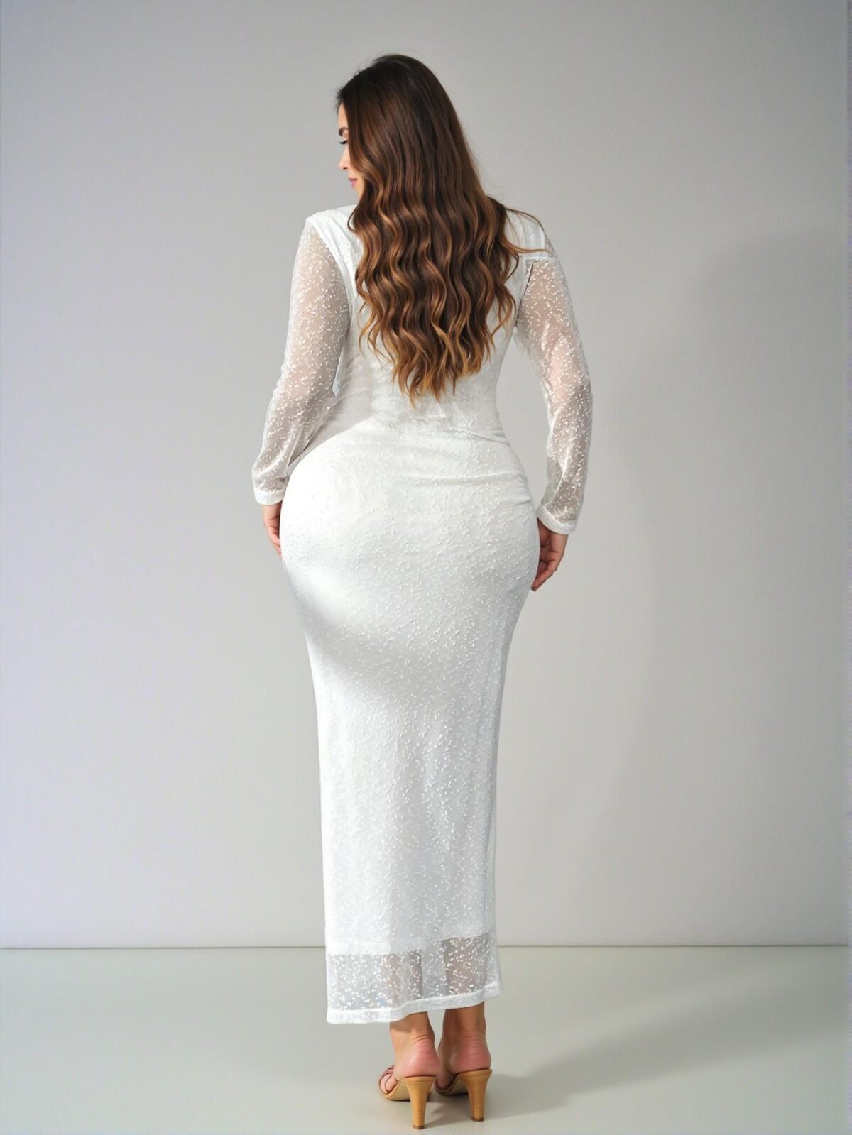 Elegant White Bodycon Dress with Asymmetrical Neckline and Long Sleeves for Various Occasions - Chic, Classy and Trendy Fashion Style to Dress to Impress - Image 2