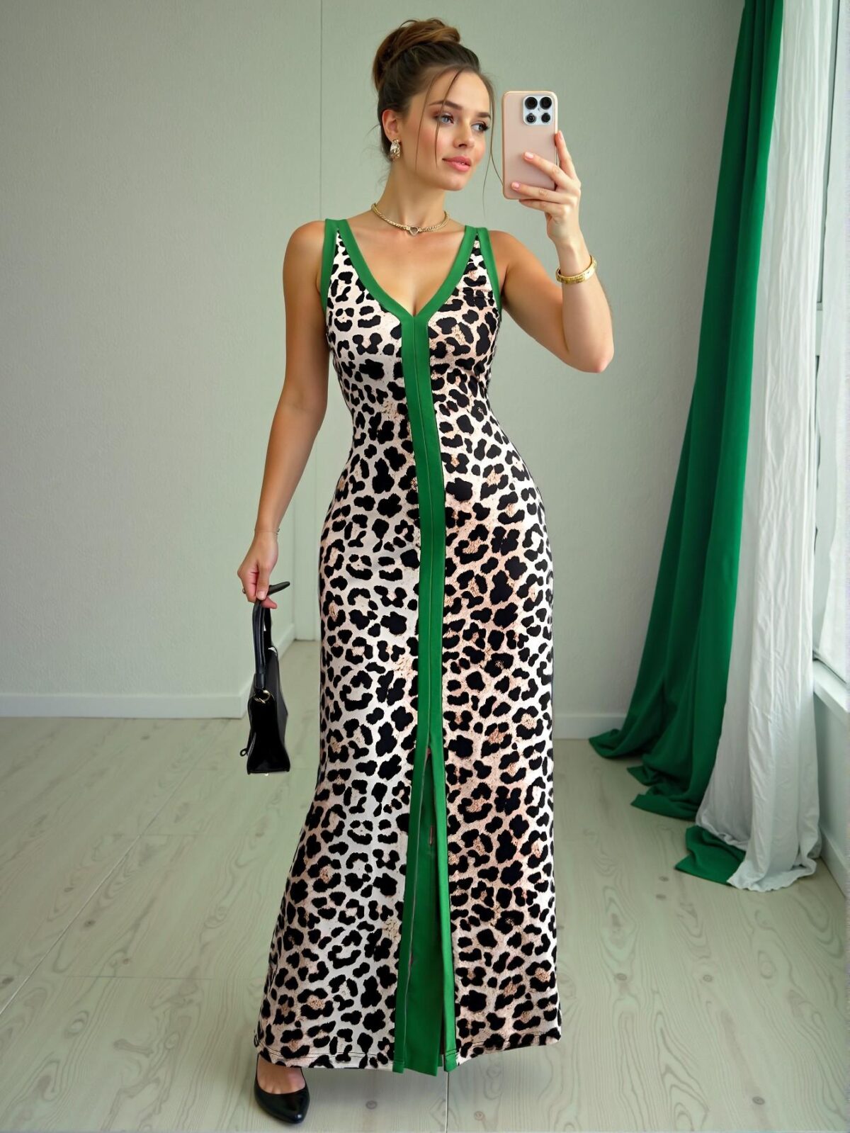 Stylish Multicolor Sleek Leopard Print Front Slit Sleeveless V-Neck Bodycon Dress for Spring and Summer - Chic, Classy and Trendy Fashion Style to Dress to Impress