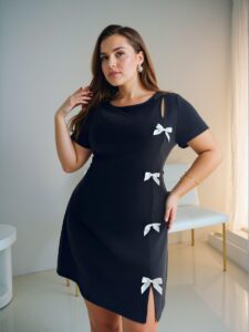 Elegant Black Bodycon Dress with Bowknot Accents for Every Event from Work to Weddings, Perfect for Spring and Summer. Chic, Classy and Trendy Fashion Style to Dress to Impress.