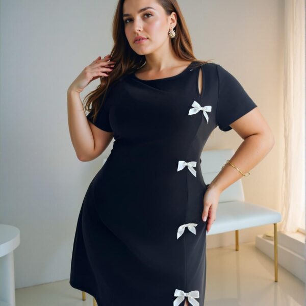 Elegant Black Bodycon Dress with Bowknot Accents for Every Event from Work to Weddings, Perfect for Spring and Summer. Chic, Classy and Trendy Fashion Style to Dress to Impress.