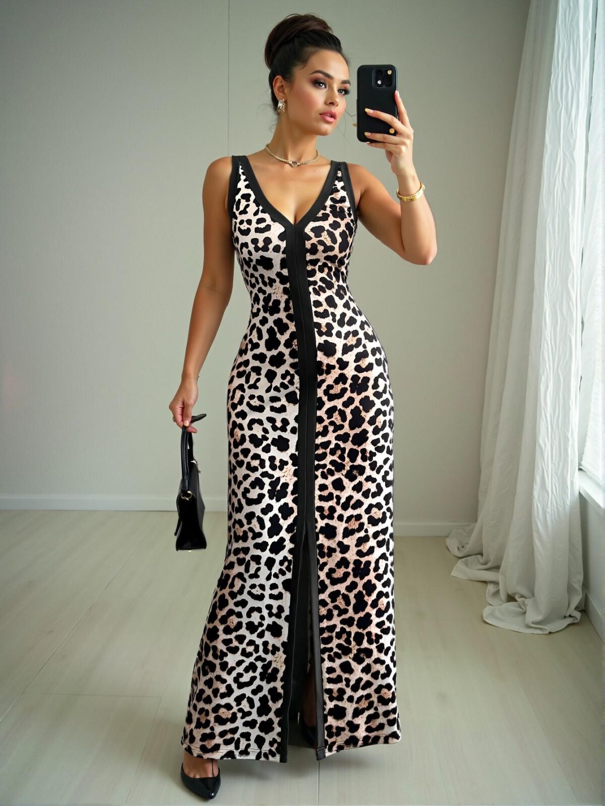 Elegant Multicolor Chic Fitted Long Dress with Front Slit and Symmetric Collar for Spring and Summer - Chic, Classy and Trendy Fashion Style to Dress to Impress