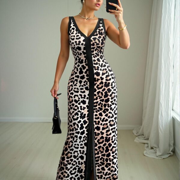 Elegant Multicolor Chic Fitted Long Dress with Front Slit and Symmetric Collar for Spring and Summer - Chic, Classy and Trendy Fashion Style to Dress to Impress