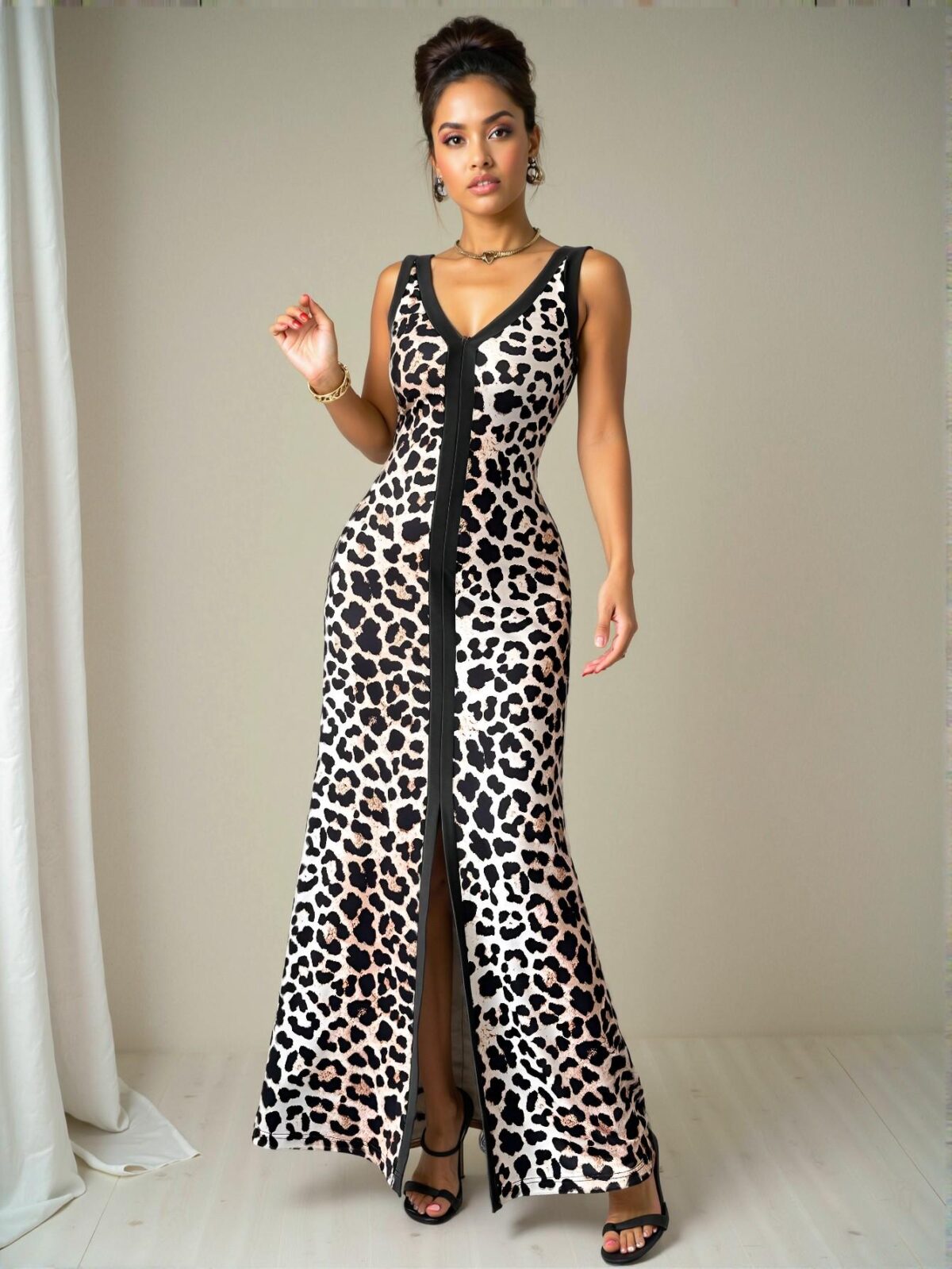 Elegant Multicolor Chic Fitted Long Dress with Front Slit and Symmetric Collar for Spring and Summer - Chic, Classy and Trendy Fashion Style to Dress to Impress - Image 3