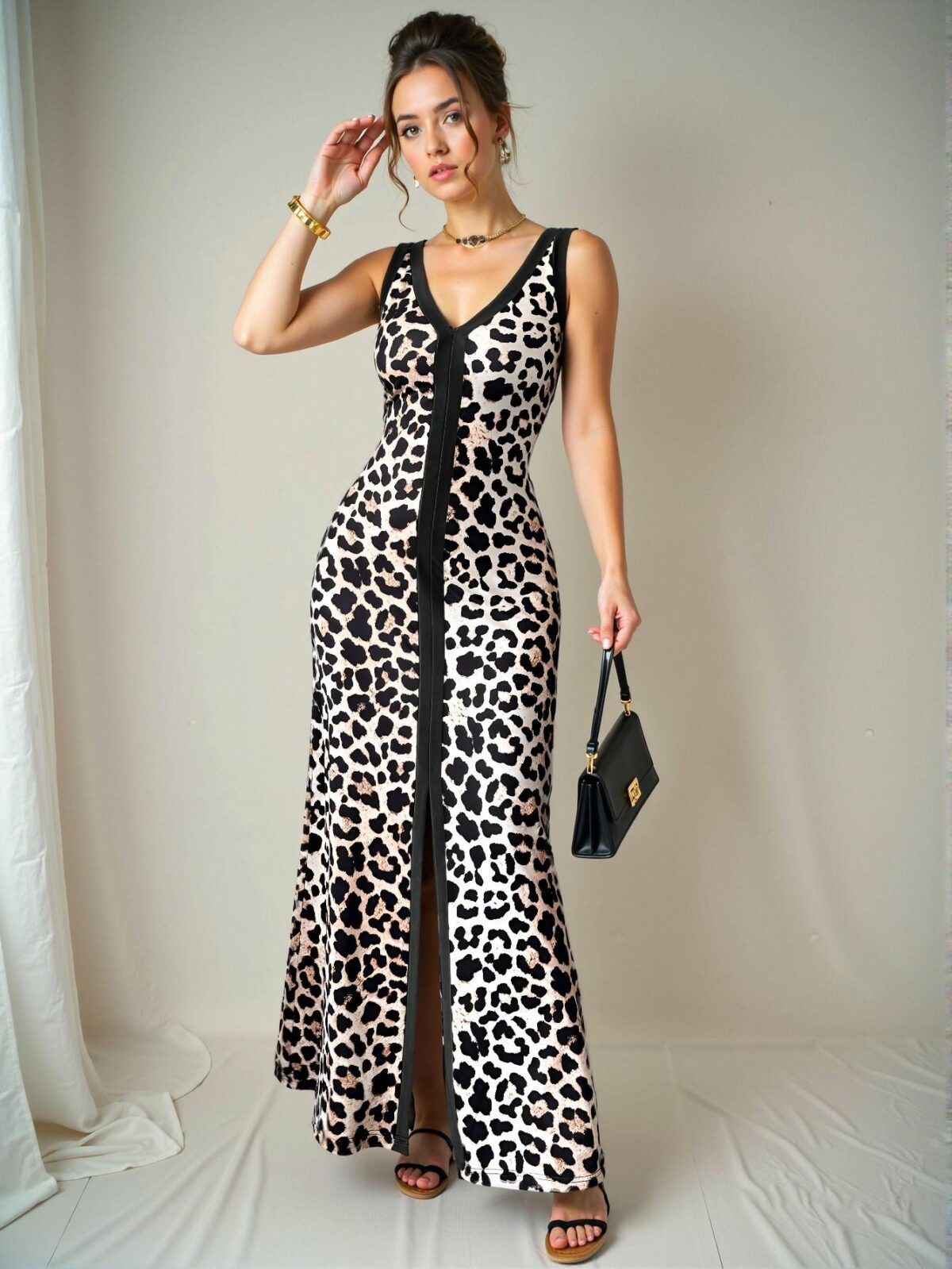 Elegant Multicolor Chic Fitted Long Dress with Front Slit and Symmetric Collar for Spring and Summer - Chic, Classy and Trendy Fashion Style to Dress to Impress - Image 5