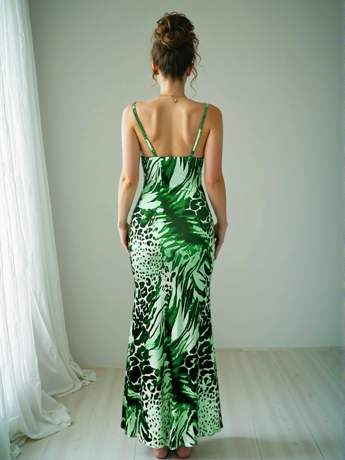 Elegant Green Alluring Bohemian Cowl Neck Mermaid Hem Midi Dress for Women Perfect for Spring and Summer - Chic, Classy, and Trendy Fashion Style to Dress to Impress - Image 2
