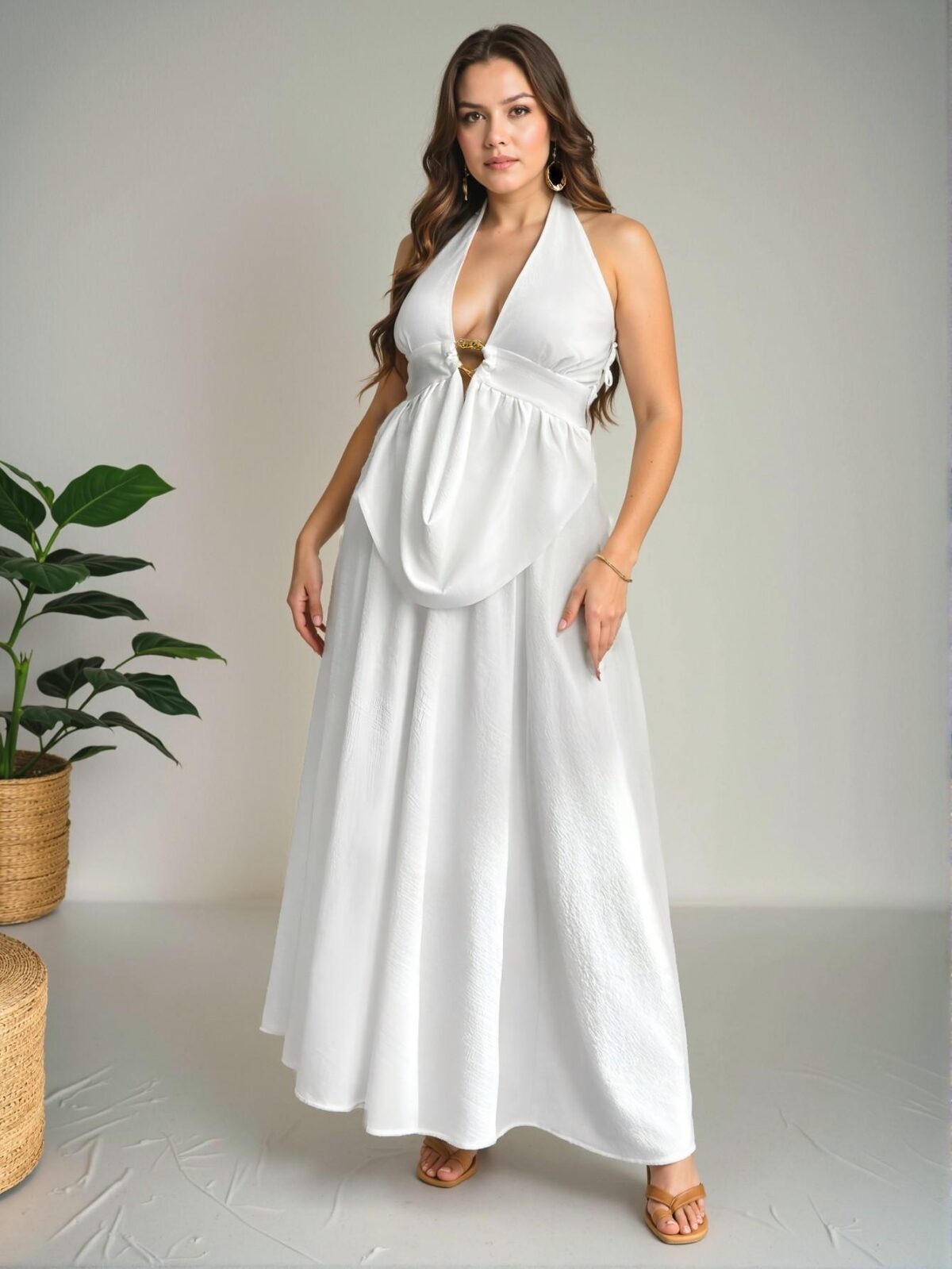 Elegant White Alluring Backless Halter Neck Camisole and Mini Skirt Ensemble - Chic, Classy, and Trendy Fashion Style to Dress to Impress - Image 2
