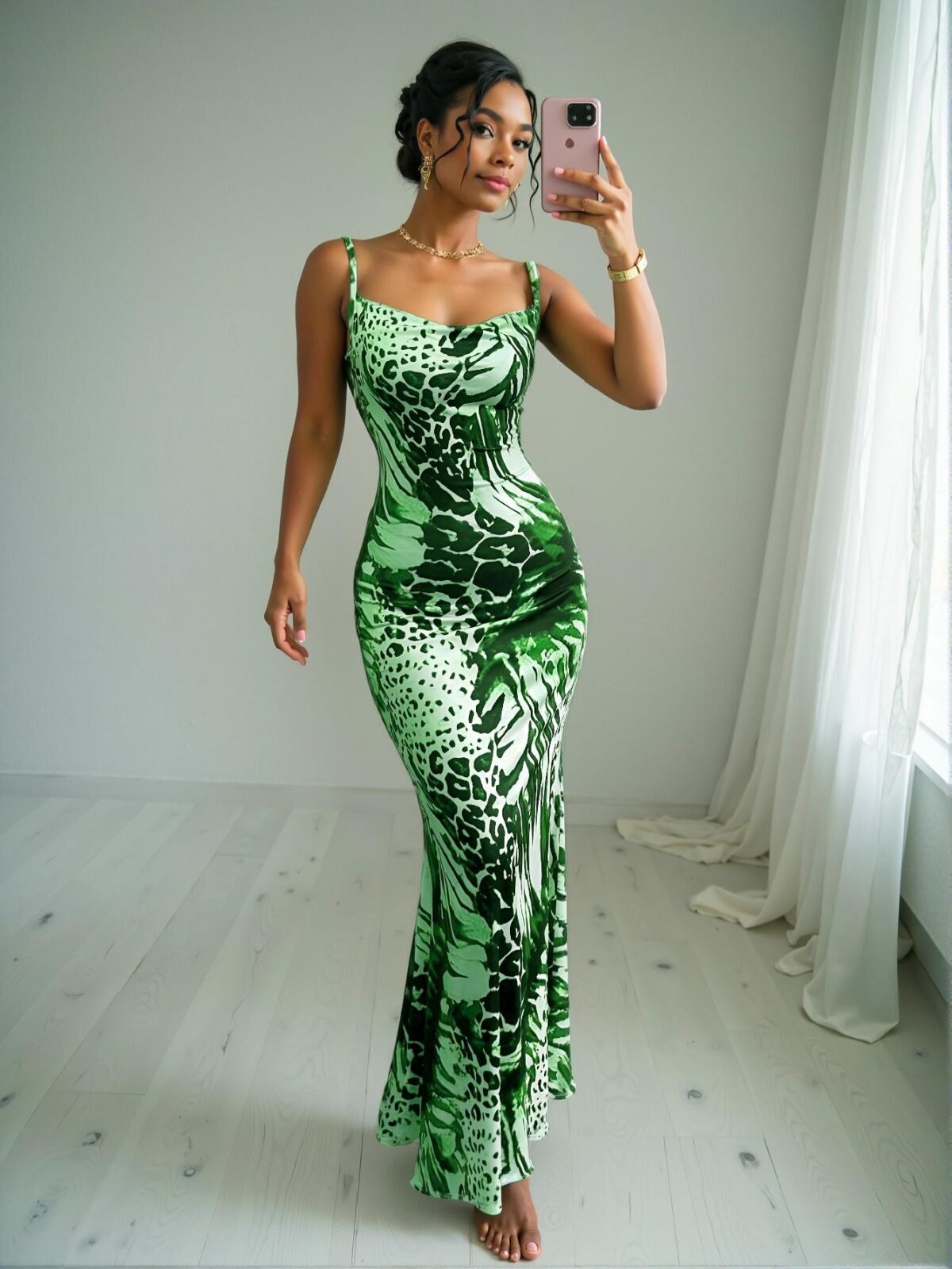 Elegant Green Alluring Bohemian Cowl Neck Mermaid Hem Midi Dress for Women Perfect for Spring and Summer - Chic, Classy, and Trendy Fashion Style to Dress to Impress - Image 3