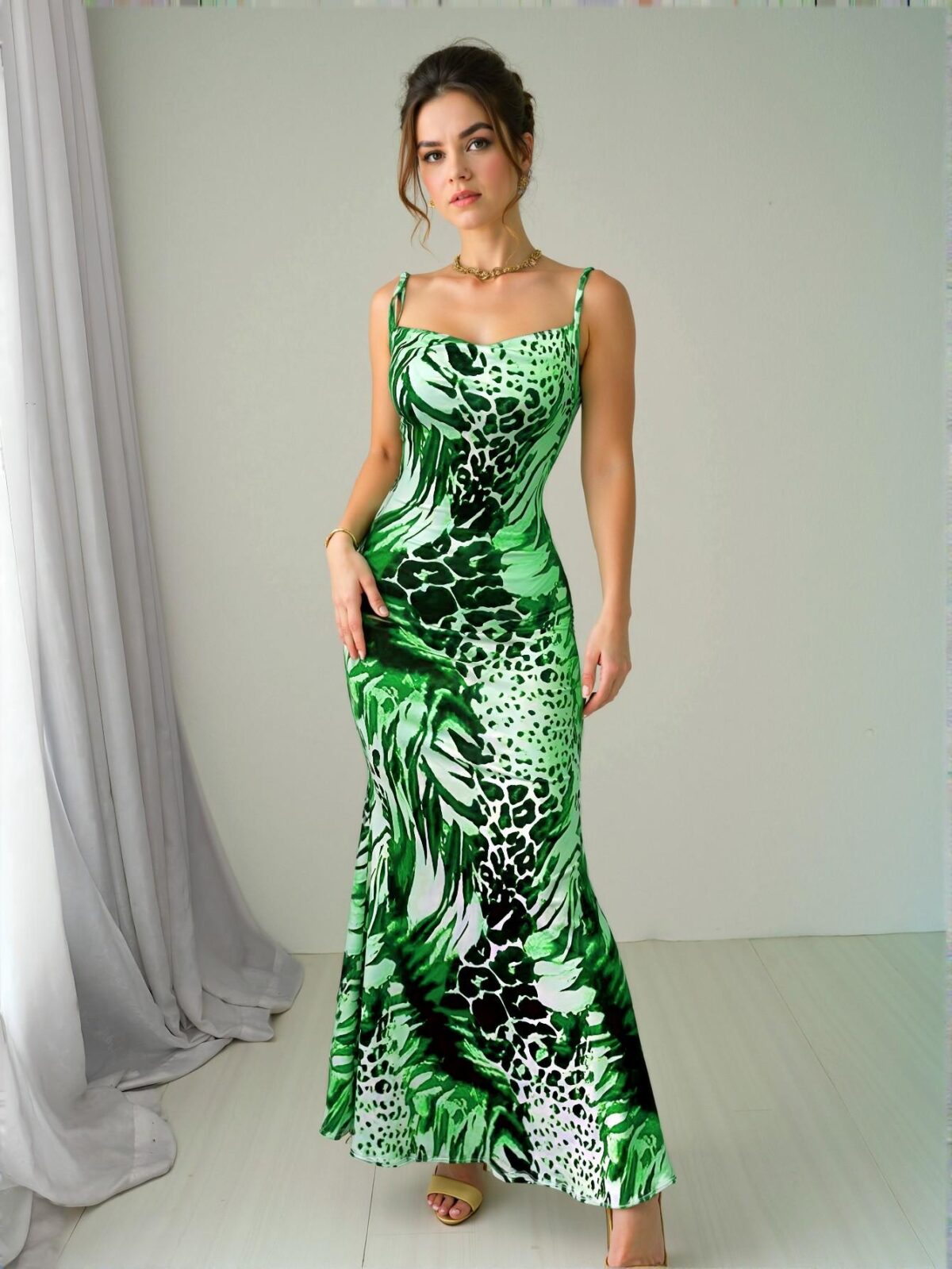 Elegant Green Alluring Bohemian Cowl Neck Mermaid Hem Midi Dress for Women Perfect for Spring and Summer - Chic, Classy, and Trendy Fashion Style to Dress to Impress - Image 5