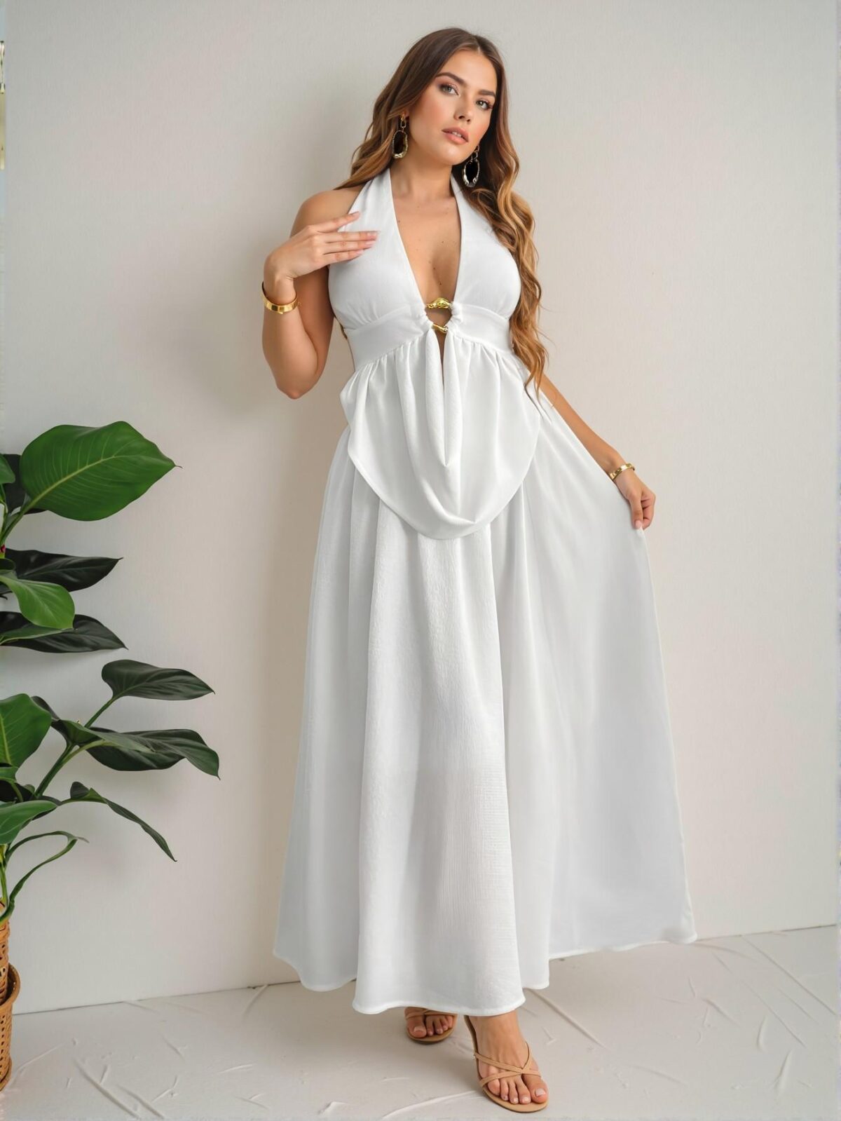 Elegant White Alluring Backless Halter Neck Camisole and Mini Skirt Ensemble - Chic, Classy, and Trendy Fashion Style to Dress to Impress - Image 4