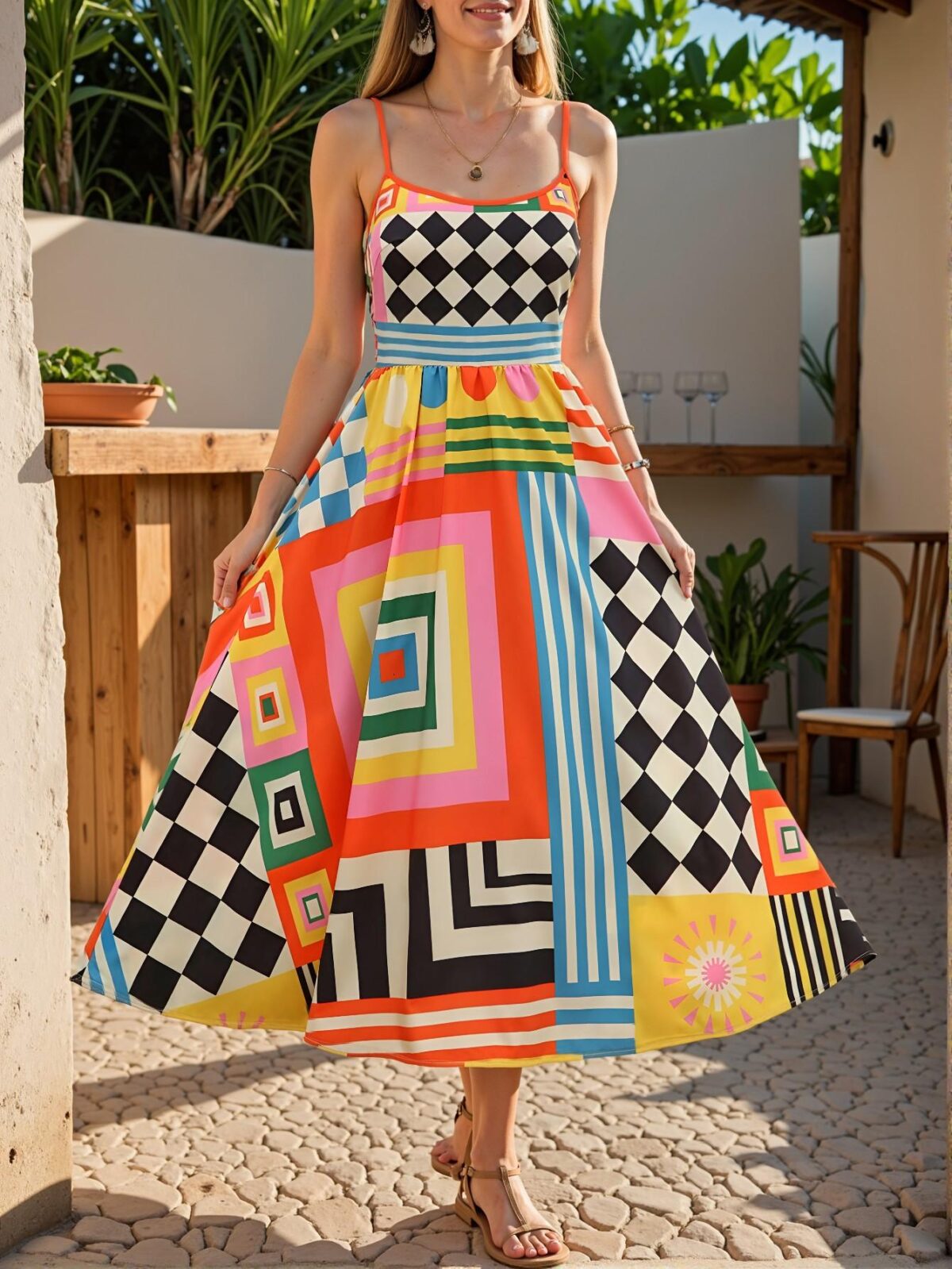 Elegant Multicolor Stylish Cinched Waist Midi Dress for Casual Spring and Summer Getaways: Chic, Classy, and Trendy Fashion Style to Dress to Impress
