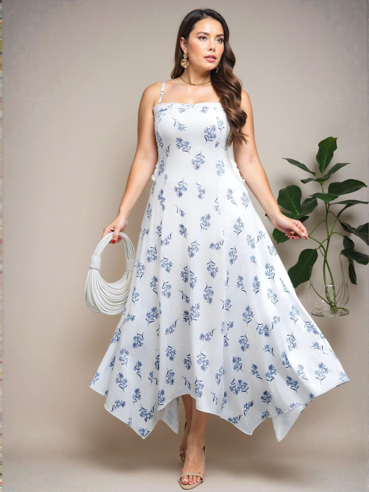 Elegant Multicolor Spaghetti Strap Backless Floral Print Asymmetrical Hem Dress for Romantic Spring and Summer Dates - Chic, Classy and Trendy Fashion Style to Dress to Impress