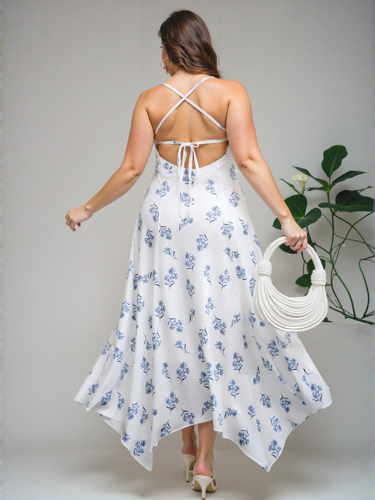 Elegant Multicolor Spaghetti Strap Backless Floral Print Asymmetrical Hem Dress for Romantic Spring and Summer Dates - Chic, Classy and Trendy Fashion Style to Dress to Impress - Image 2
