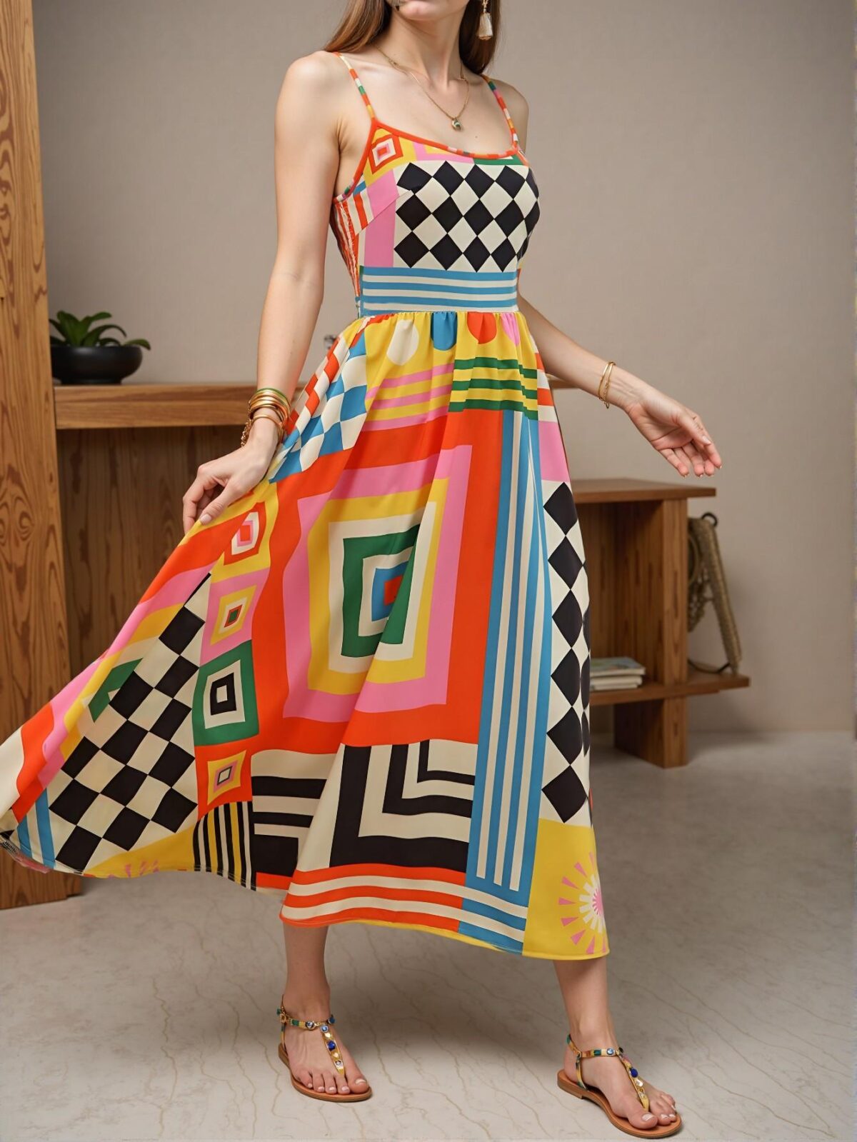 Elegant Multicolor Stylish Cinched Waist Midi Dress for Casual Spring and Summer Getaways: Chic, Classy, and Trendy Fashion Style to Dress to Impress - Image 4