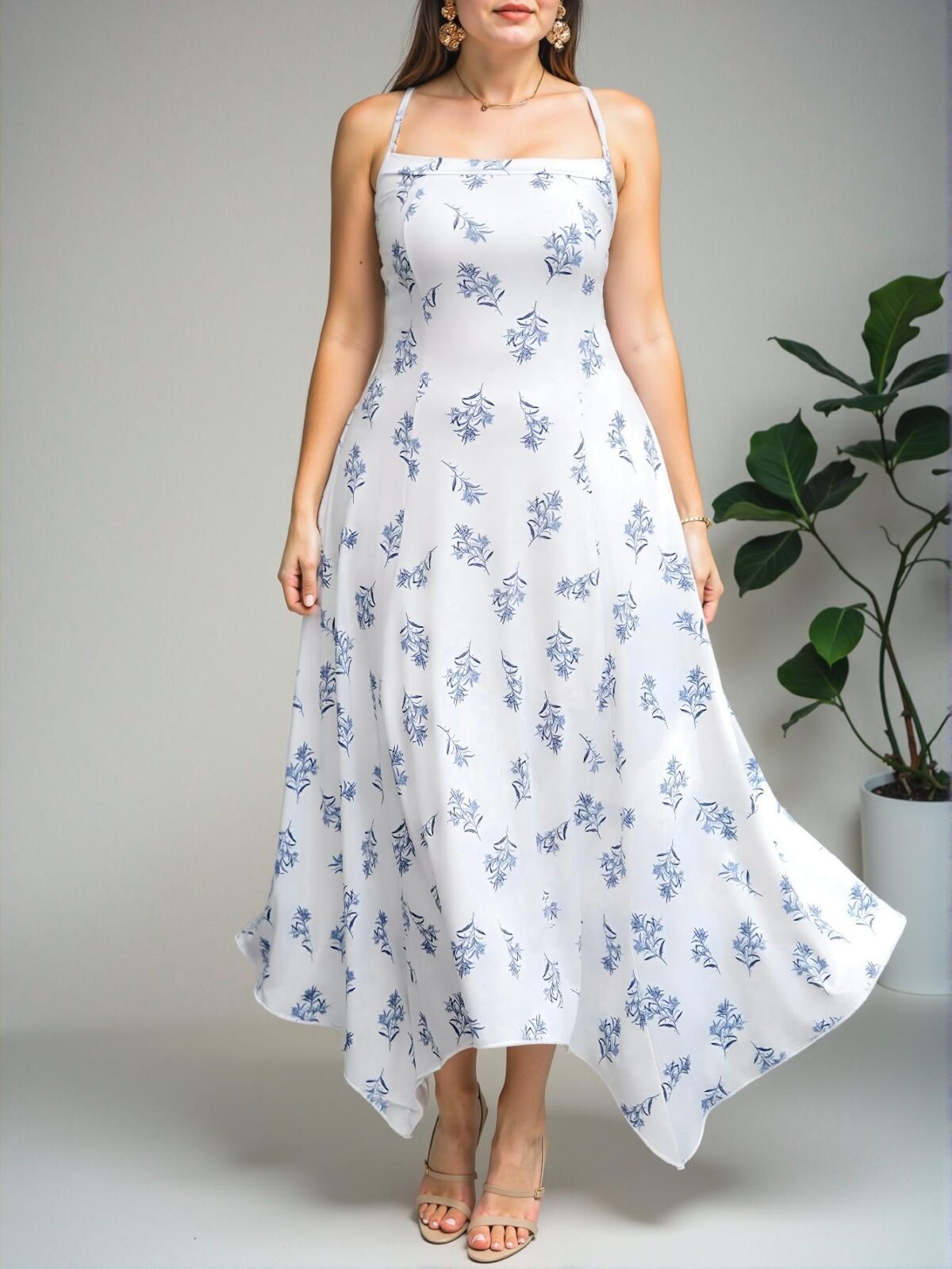Elegant Multicolor Spaghetti Strap Backless Floral Print Asymmetrical Hem Dress for Romantic Spring and Summer Dates - Chic, Classy and Trendy Fashion Style to Dress to Impress - Image 3