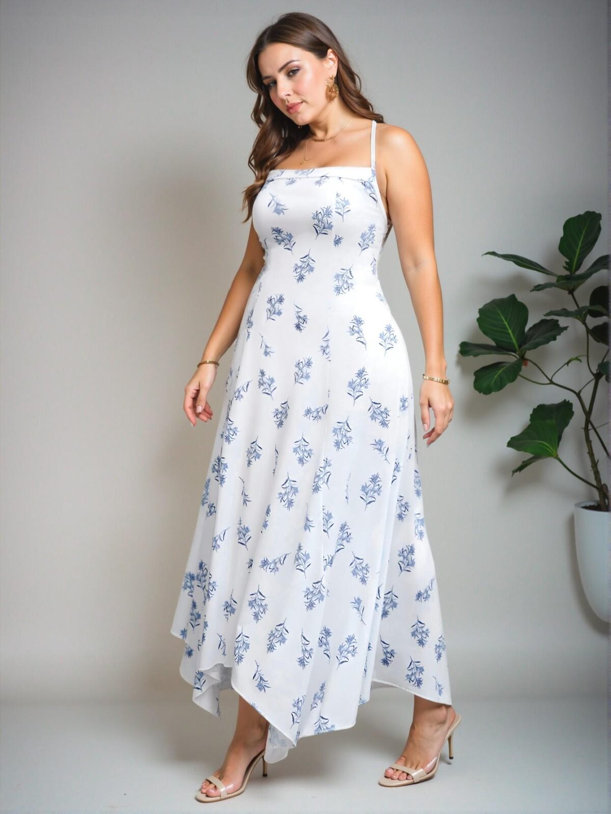Elegant Multicolor Spaghetti Strap Backless Floral Print Asymmetrical Hem Dress for Romantic Spring and Summer Dates - Chic, Classy and Trendy Fashion Style to Dress to Impress - Image 4