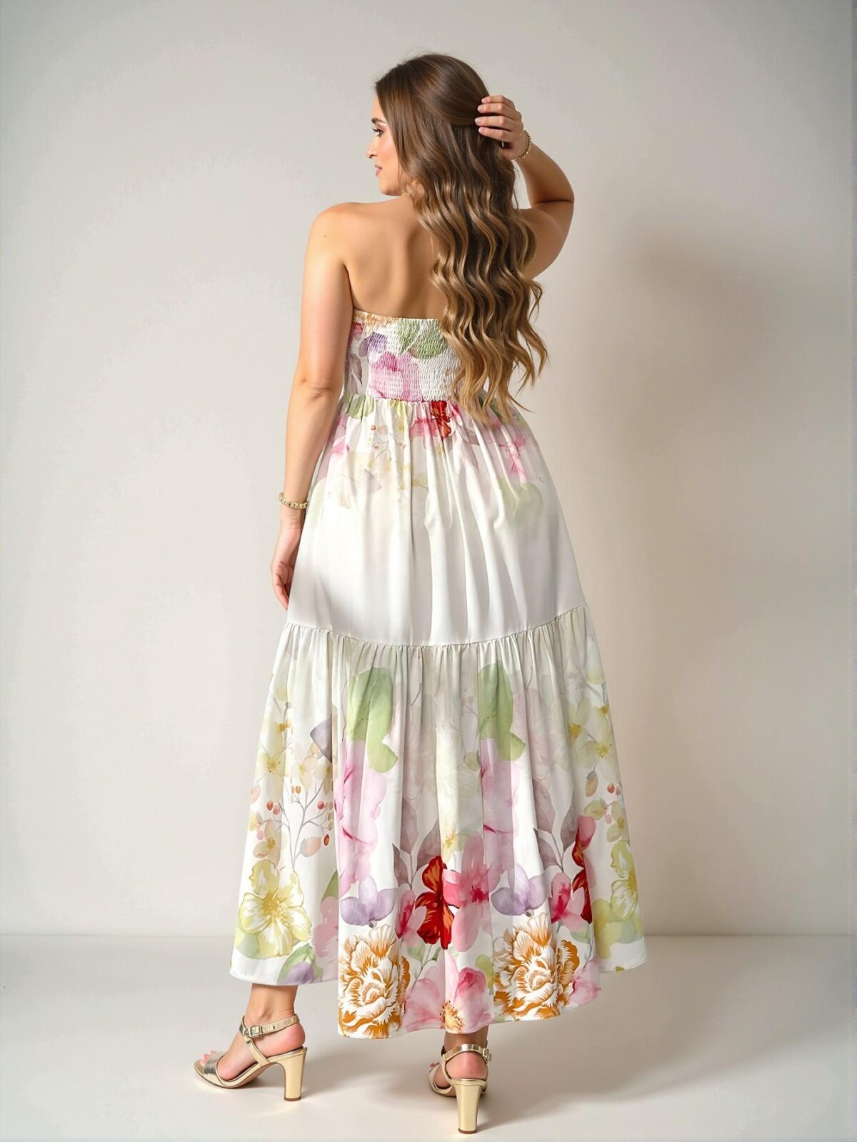 Elegant Multicolor Floral Print Ruffle Hem A-Line Dress with Fish Bone Design for Spring and Summer - Chic, Classy and Trendy Fashion Style to Dress to Impress - Image 2