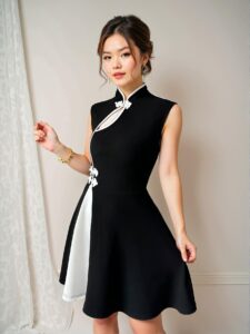 Elegant Black Color Blocked Polo Dress with Button Detail for Spring and Summer Chic, Classy and Trendy Fashion Style to Dress to Impress