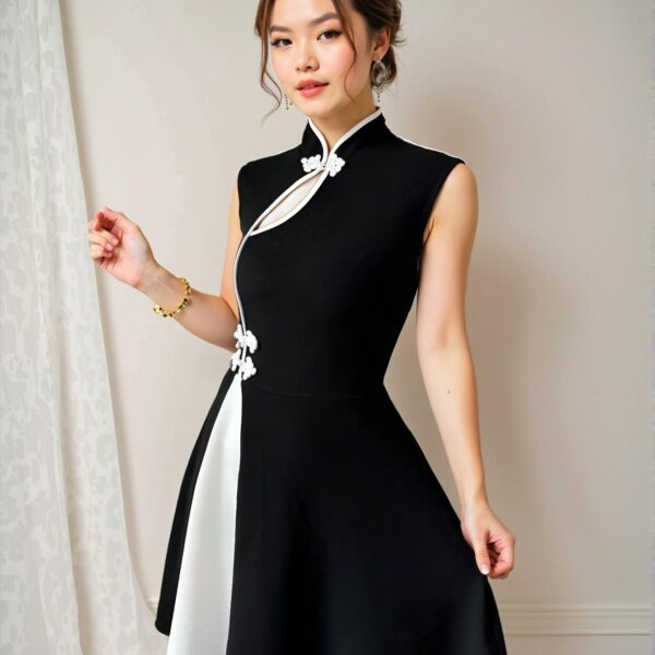 Elegant Black Color Blocked Polo Dress with Button Detail for Spring and Summer Chic, Classy and Trendy Fashion Style to Dress to Impress