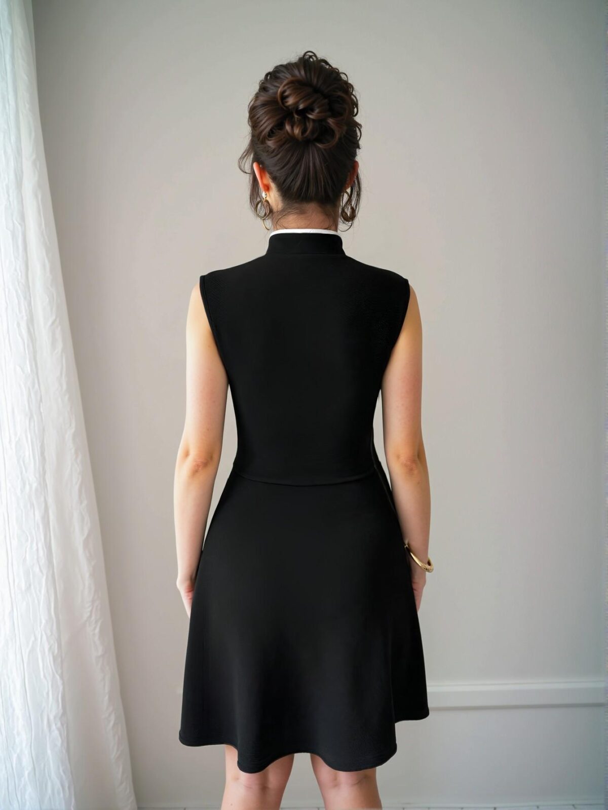 Elegant Black Color Blocked Polo Dress with Button Detail for Spring and Summer Chic, Classy and Trendy Fashion Style to Dress to Impress - Image 2
