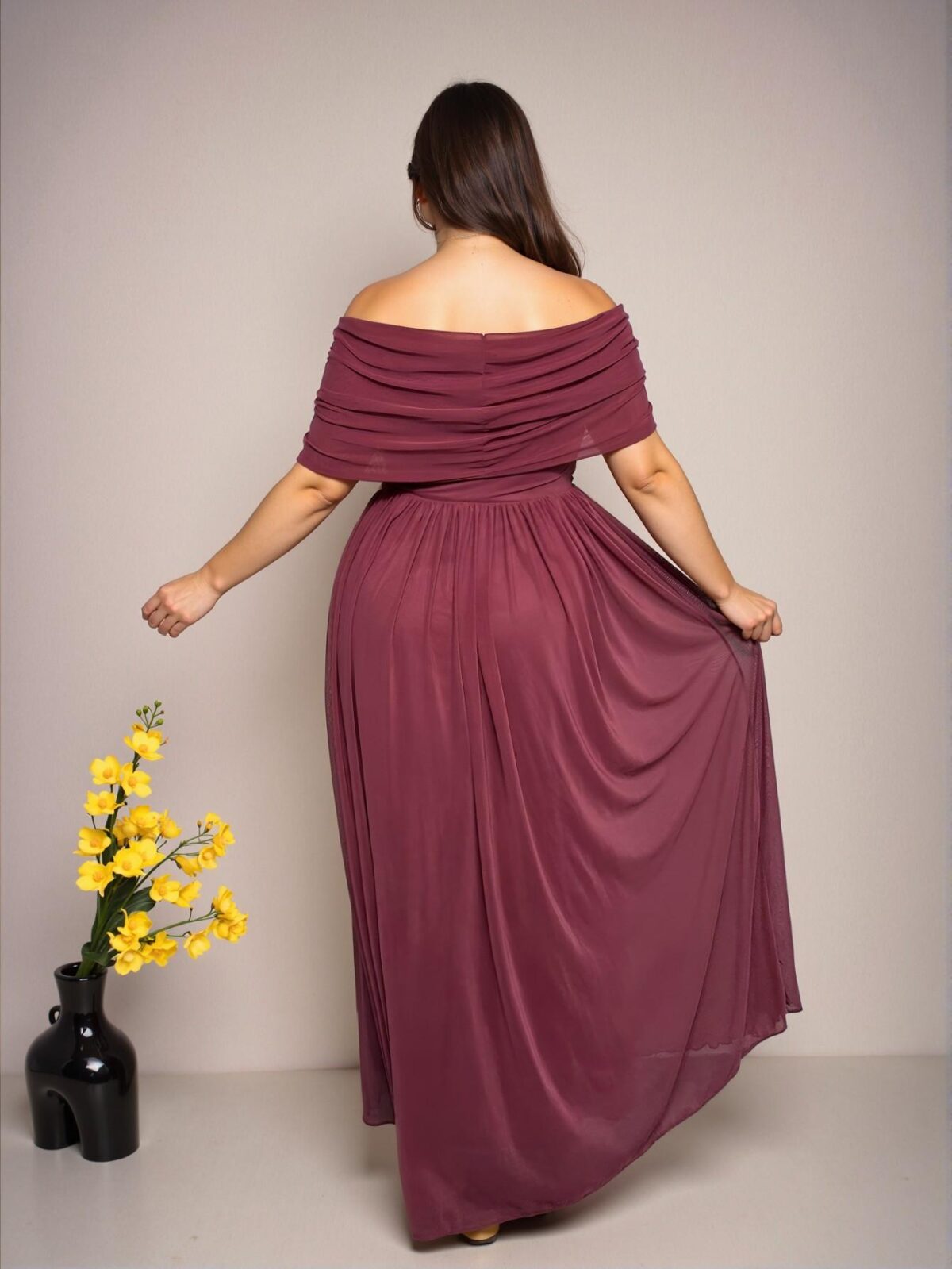 Elegant Pink Ruched Off Shoulder Midi Beach Dress with 3D Floral Accents, Comfortable and Stylish for Vacations and Summer Outings - Chic, Classy, and Trendy Fashion Style to Dress to Impress - Image 3