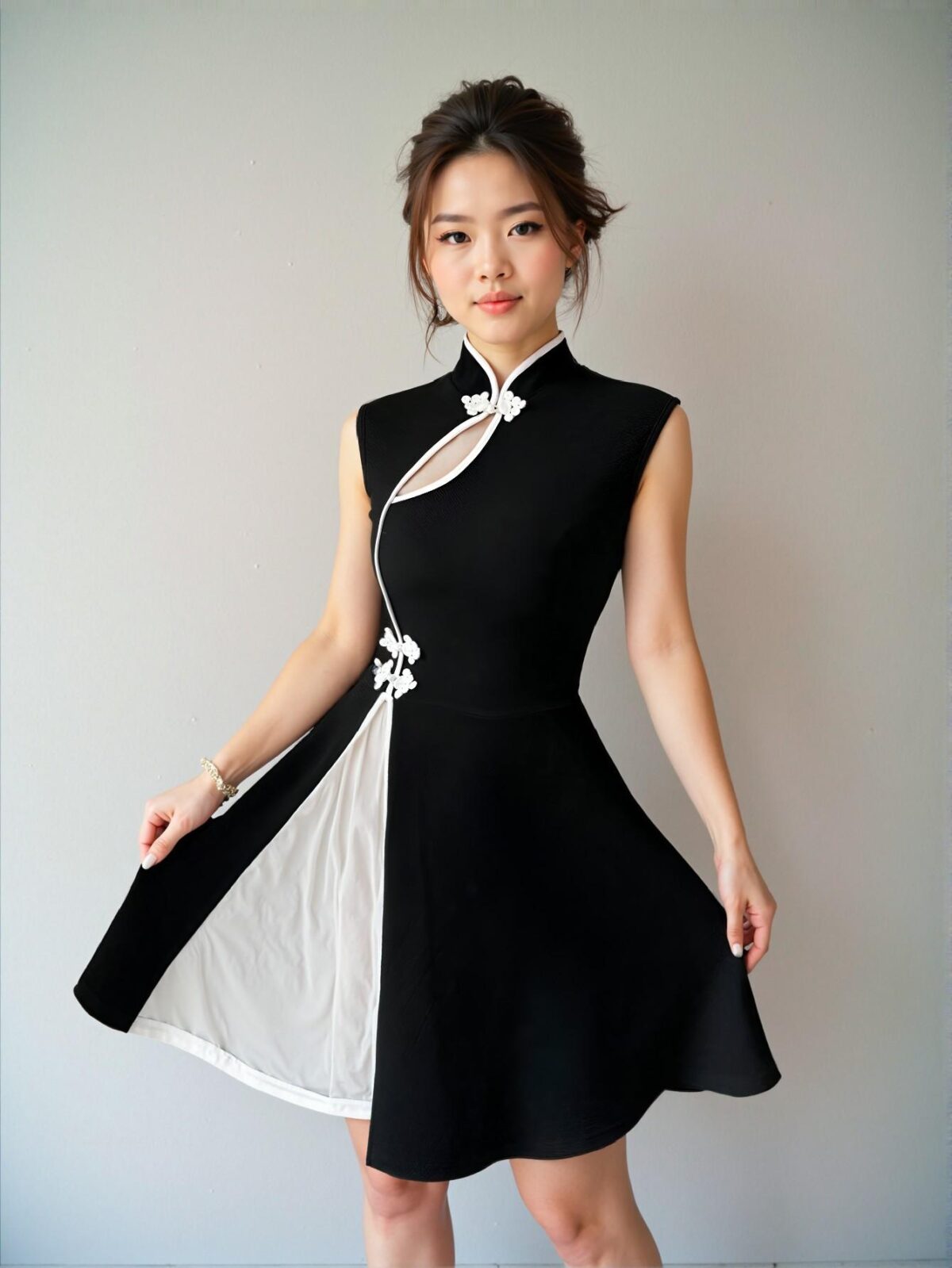 Elegant Black Color Blocked Polo Dress with Button Detail for Spring and Summer Chic, Classy and Trendy Fashion Style to Dress to Impress - Image 5
