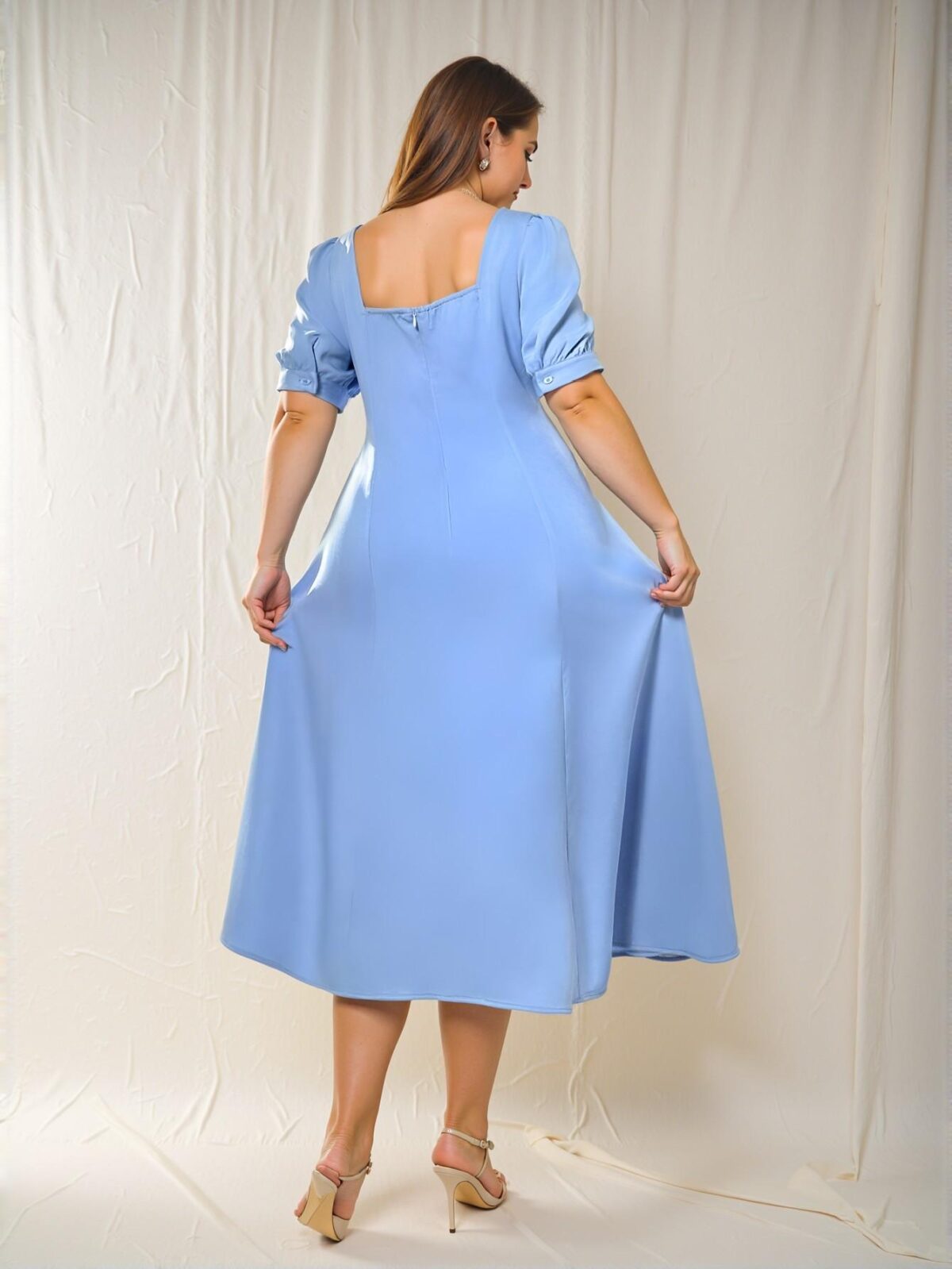 Elegant Blue Puff Sleeve A-Line Dress with Double Bow Details for Romantic Casual Days, Perfect for Dates and Summer Gatherings - Chic, Classy, and Trendy Fashion Style to Dress to Impress - Image 5