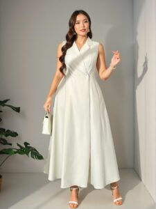 Elegant Beige Flared A-Line Dress, Stylish Casual or Professional Attire with Sleeveless Design, Perfect for Vacation, Daily, and Business Events in Spring/Summer "Chic, Classy and Trendy Fashion Style to Dress to Impress"