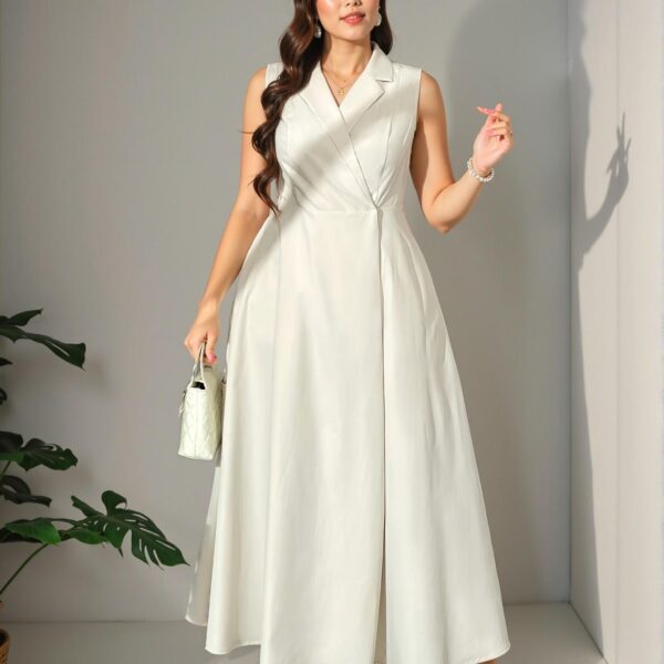 Elegant Beige Flared A-Line Dress, Stylish Casual or Professional Attire with Sleeveless Design, Perfect for Vacation, Daily, and Business Events in Spring/Summer "Chic, Classy and Trendy Fashion Style to Dress to Impress"