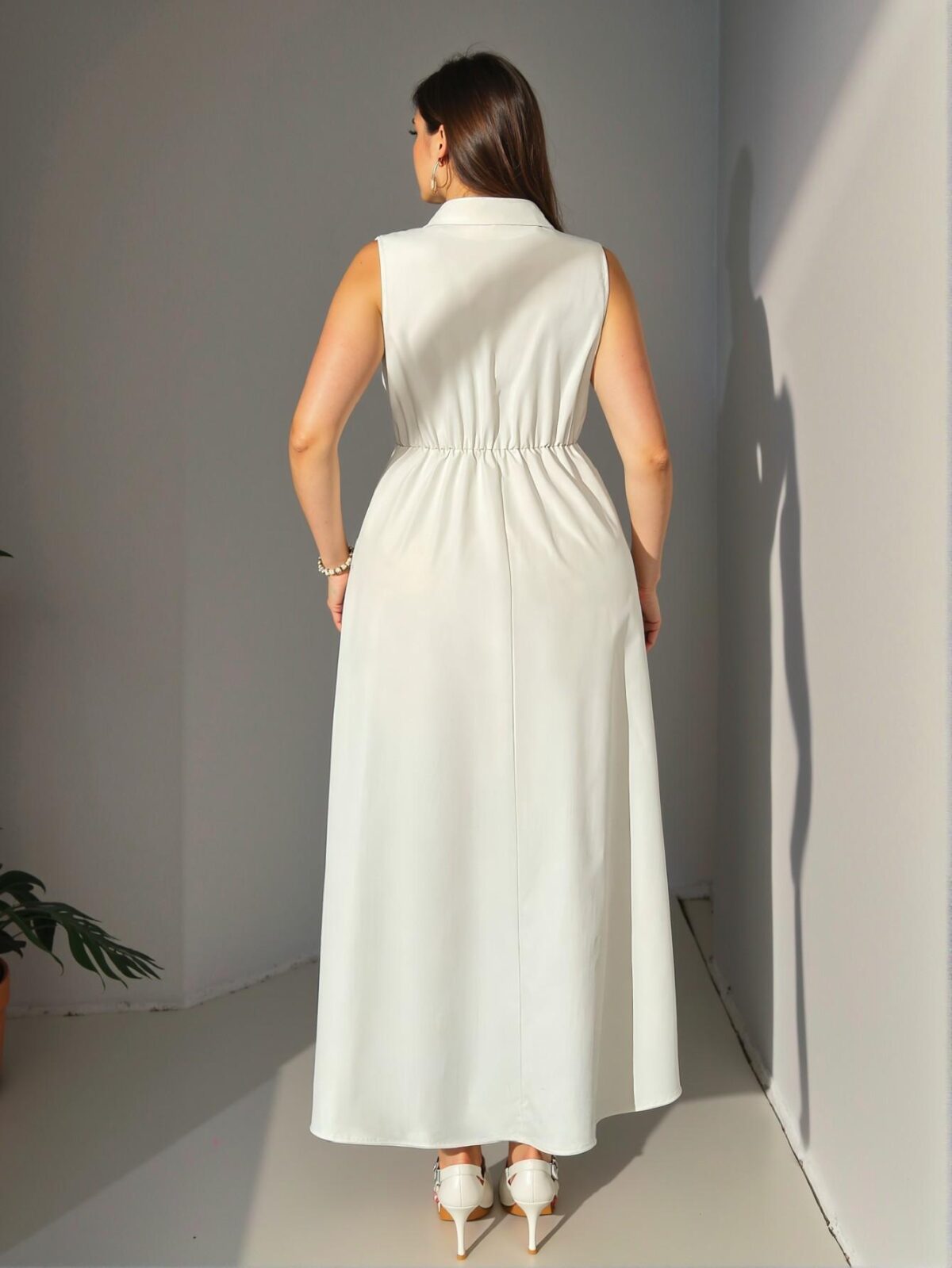 Elegant Beige Flared A-Line Dress, Stylish Casual or Professional Attire with Sleeveless Design, Perfect for Vacation, Daily, and Business Events in Spring/Summer "Chic, Classy and Trendy Fashion Style to Dress to Impress" - Image 3