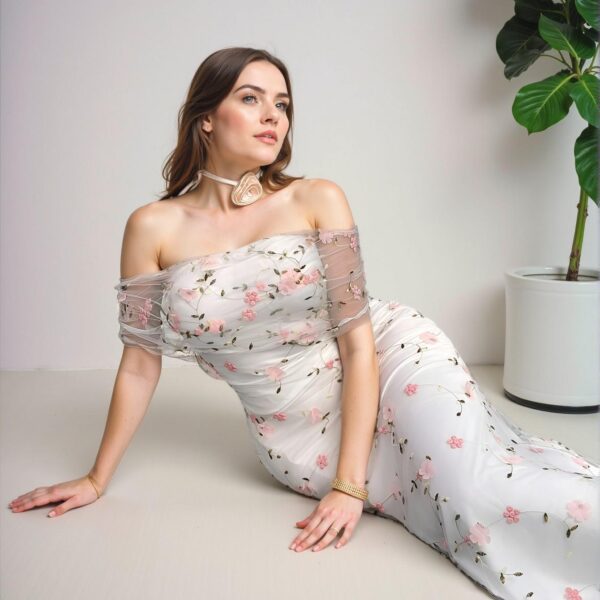 Elegant White Romantic Lace & Mesh Open Back Twist Knot Bodycon Maxi Dress Perfect for Spring and Summer Celebrations "Chic, Classy and Trendy Fashion Style to Dress to Impress"