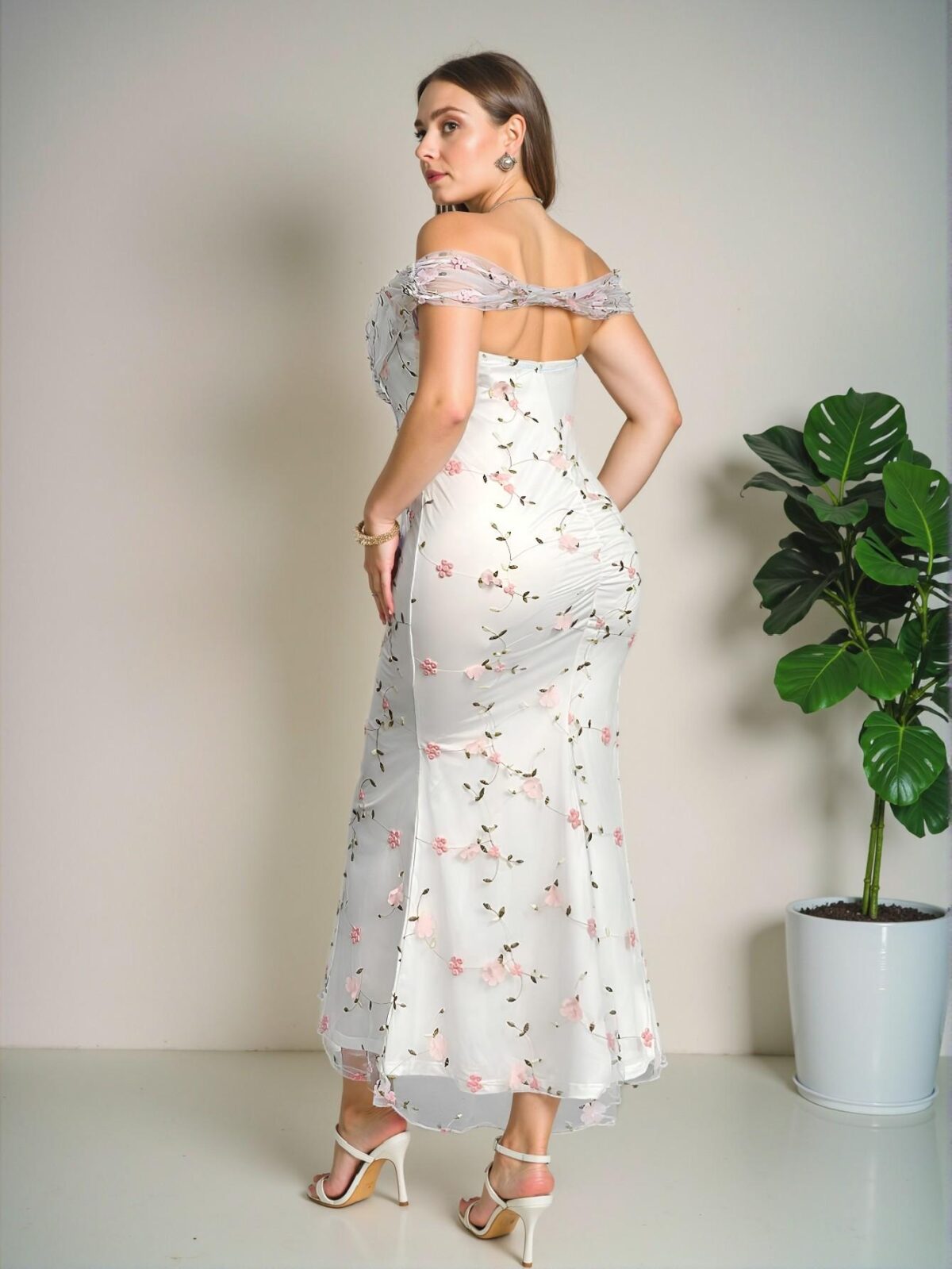 Elegant White Romantic Lace & Mesh Open Back Twist Knot Bodycon Maxi Dress Perfect for Spring and Summer Celebrations "Chic, Classy and Trendy Fashion Style to Dress to Impress" - Image 2