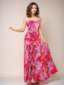 Elegant Pink Woven Knit Floral Maxi Dress for Summer Weddings and Vacations - Chic, Classy, and Trendy Fashion Style to Dress to Impress