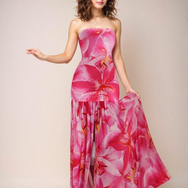 Elegant Pink Woven Knit Floral Maxi Dress for Summer Weddings and Vacations - Chic, Classy, and Trendy Fashion Style to Dress to Impress
