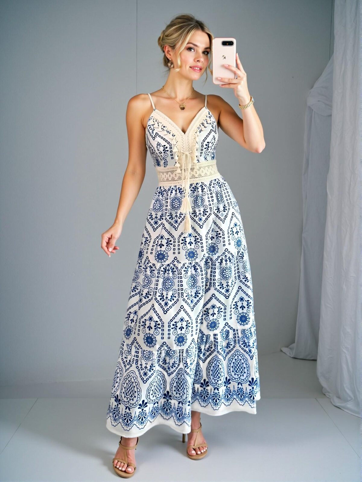 Elegant Blue Floral Ruffled High Waist Flare Dress for Spring and Summer - Chic, Classy and Trendy Fashion Style to Dress to Impress