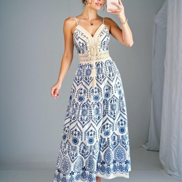 Elegant Blue Floral Ruffled High Waist Flare Dress for Spring and Summer - Chic, Classy and Trendy Fashion Style to Dress to Impress