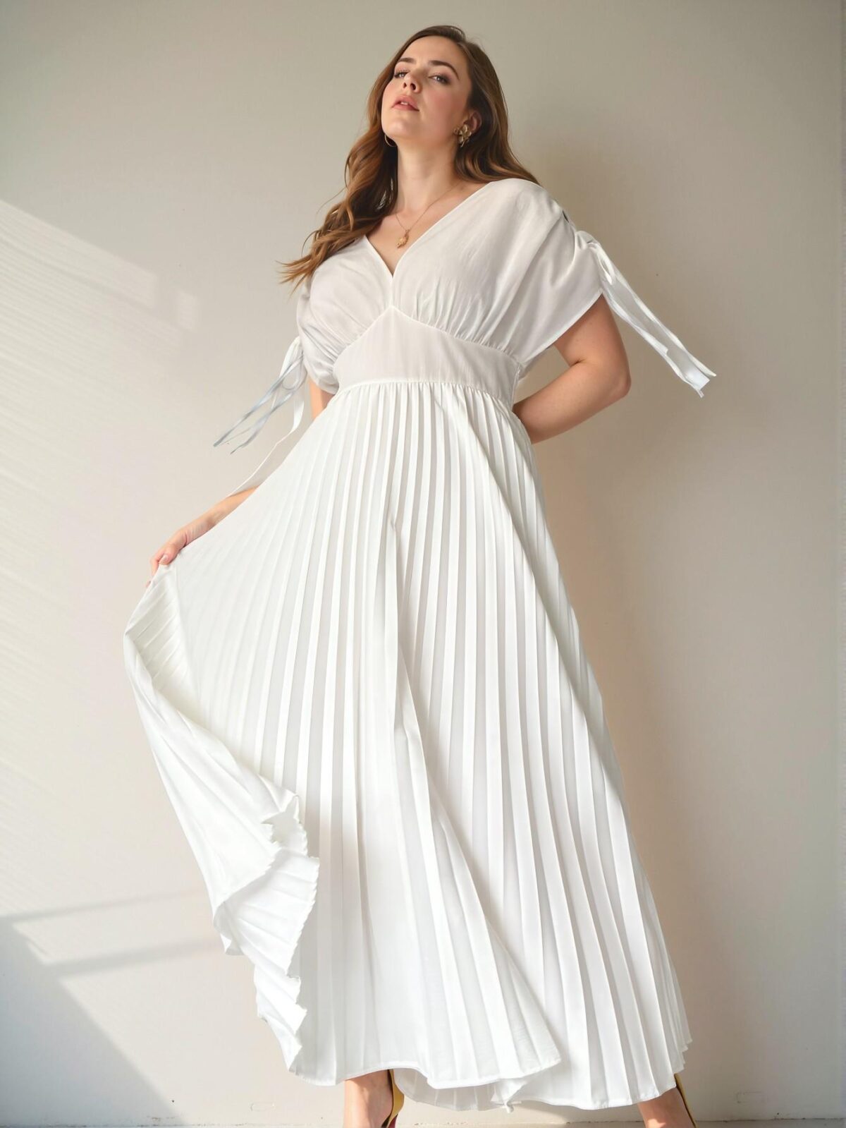 Elegant White Long-Length Plus Size Women’s V-Neck Dress with Drawstring and Ruching; Sophisticated Open Back Slip-Resistant Strap Maxi Gown for Special Occasions in Spring and Summer - Chic, Classy and Trendy Fashion Style to Dress to Impress - Image 4