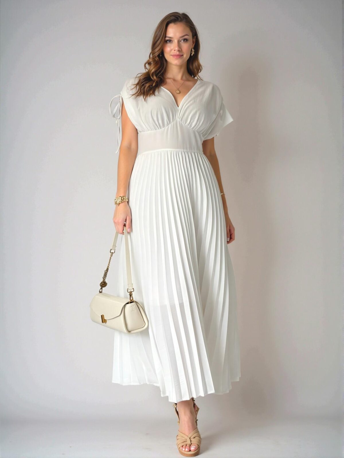 Elegant White Long-Length Plus Size Women’s V-Neck Dress with Drawstring and Ruching; Sophisticated Open Back Slip-Resistant Strap Maxi Gown for Special Occasions in Spring and Summer - Chic, Classy and Trendy Fashion Style to Dress to Impress - Image 5