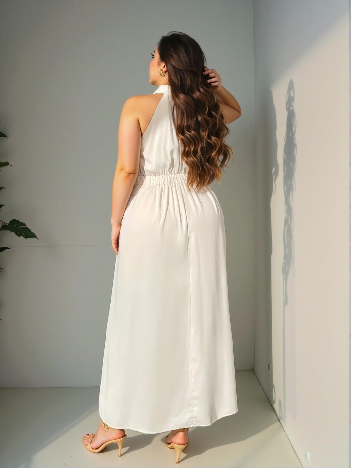 Elegant Apricot Flared A-Line Turtleneck Sleeveless Maxi Dress for Career, Resort, and Magical Moments - Chic, Classy and Trendy Fashion Style to Dress to Impress - Image 3