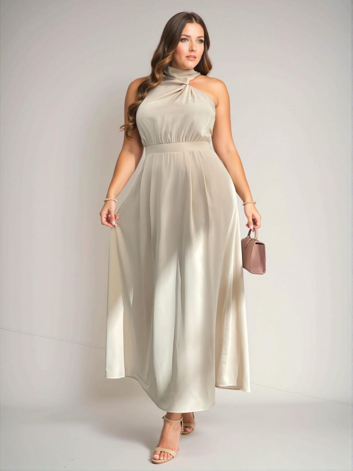 Elegant Apricot Flared A-Line Turtleneck Sleeveless Maxi Dress for Career, Resort, and Magical Moments - Chic, Classy and Trendy Fashion Style to Dress to Impress - Image 5