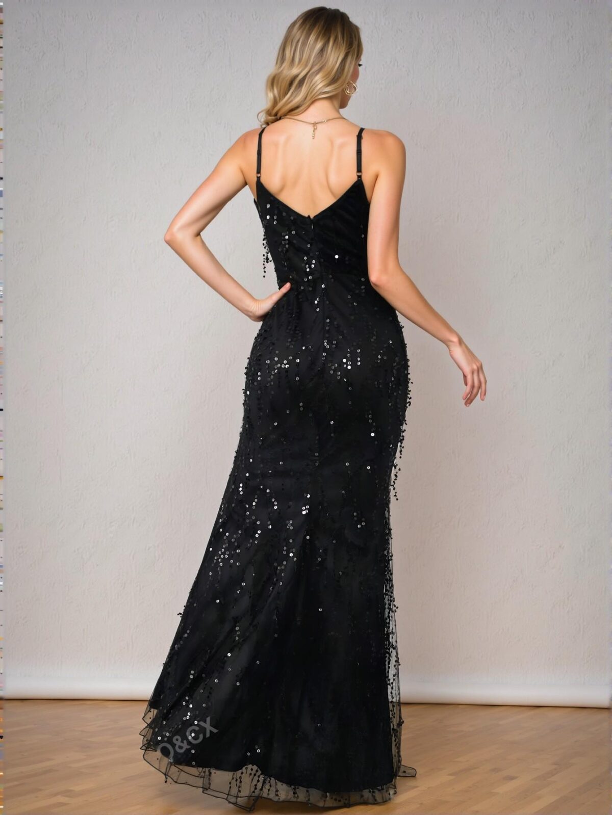 Elegant Black Sequin High Waist Sleeveless Backless Maxi Dress, Chic Evening Attire for Special Occasions, Perfect for party, prom, graduation day, and ceremony for university, college, and high school, Formal Evening Dinner Cocktail, Wedding Guest Gown, Chic, Classy and Trendy Fashion Style to Dress to Impress - Image 2