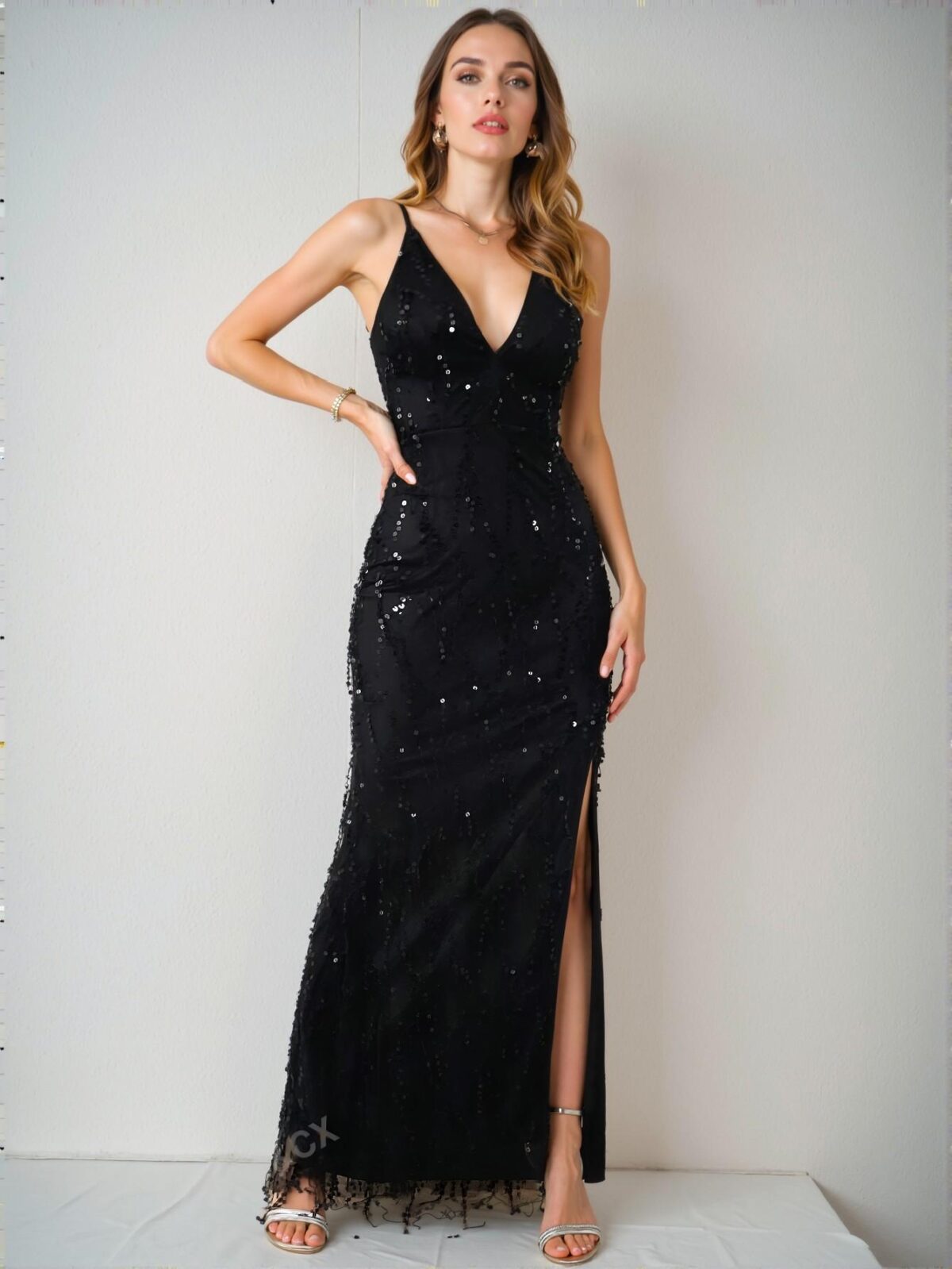 Elegant Black Sequin High Waist Sleeveless Backless Maxi Dress, Chic Evening Attire for Special Occasions, Perfect for party, prom, graduation day, and ceremony for university, college, and high school, Formal Evening Dinner Cocktail, Wedding Guest Gown, Chic, Classy and Trendy Fashion Style to Dress to Impress - Image 4