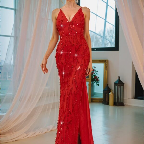 Elegant Red Sequin Maxi Dress with High Waist and Backless Design for Formal Occasions, Perfect for party, prom, graduation day, and ceremony for university, college, and high school, Formal Evening Dinner Cocktail, Wedding Guest Gown, Chic, Classy and Trendy Fashion Style to Dress to Impress.
