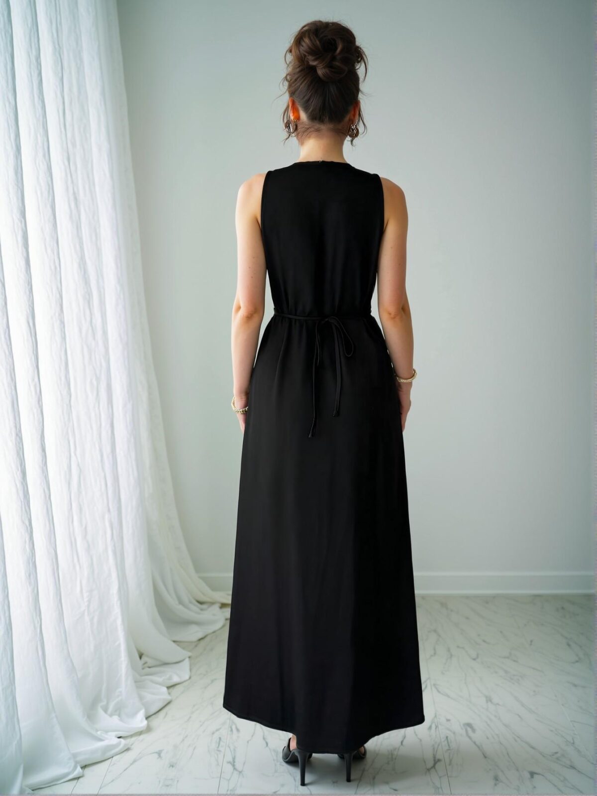 Elegant Black Timeless Single Breasted Pocketed A-Line Casual Dress for Spring and Summer - Chic, Classy and Trendy Fashion Style to Dress to Impress - Image 2