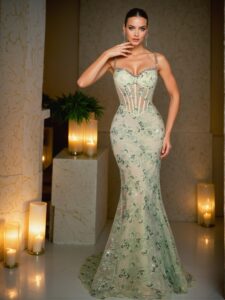 Elegant Mint Green Embroidered Sequin and Rhinestone Chain Adjustable Strap Fishtail Dress, Ideal for Seaside Vacations, Birthday Celebrations, Graduation Events, and Formal Gatherings. Perfect for party, prom, graduation day, and ceremony for university, college, and high school, Formal Evening Dinner Cocktail, Wedding Guest Gown, Chic, Classy and Trendy Fashion Style to Dress to Impress.