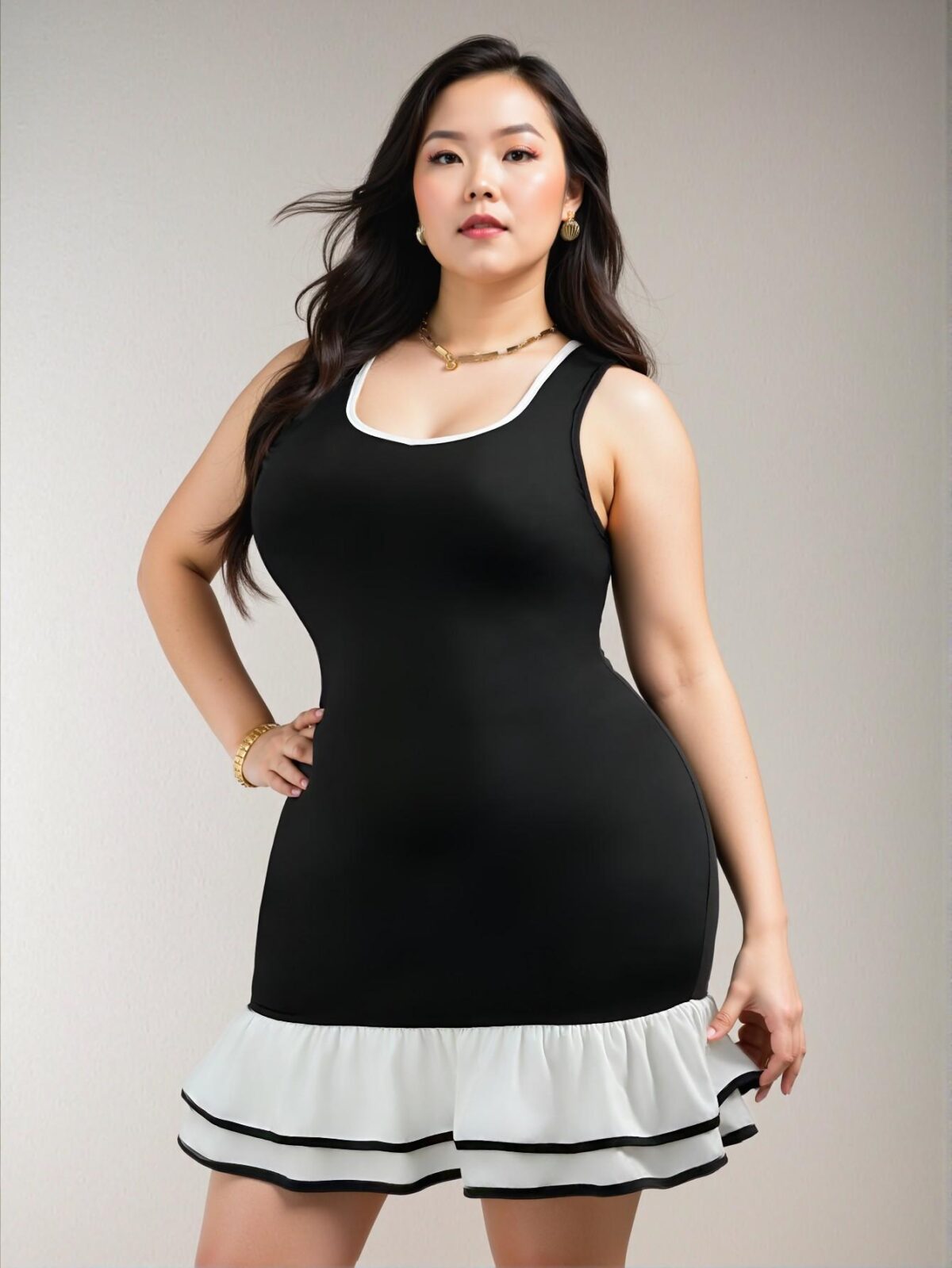 Elegant Black and White Colorblock Bodycon Dress with Ruffle Hem for Formal Events, Concerts, and Parties - Chic, Classy and Trendy Fashion Style to Dress to Impress - Image 3