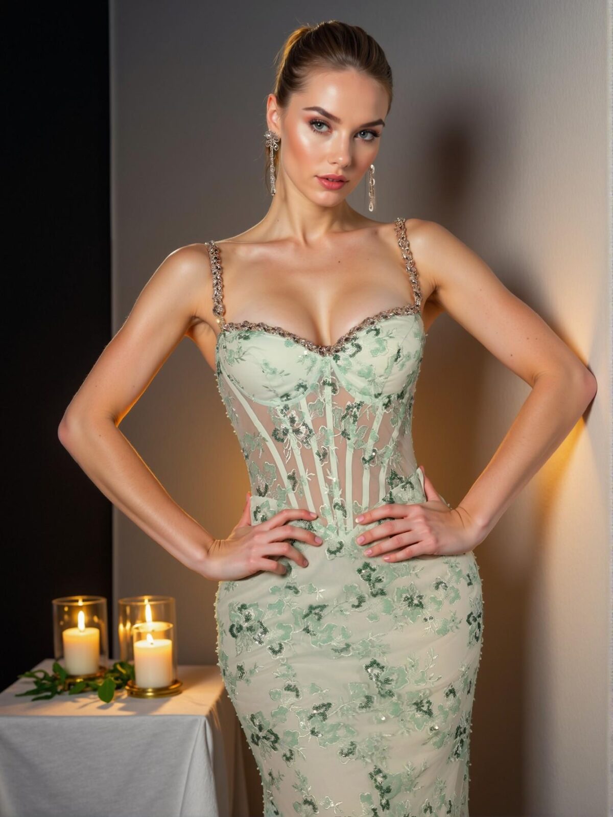 Elegant Mint Green Embroidered Sequin and Rhinestone Chain Adjustable Strap Fishtail Dress, Ideal for Seaside Vacations, Birthday Celebrations, Graduation Events, and Formal Gatherings. Perfect for party, prom, graduation day, and ceremony for university, college, and high school, Formal Evening Dinner Cocktail, Wedding Guest Gown, Chic, Classy and Trendy Fashion Style to Dress to Impress. - Image 2