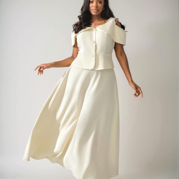 Elegant Apricot 2-Piece Set Featuring a Chic Blouse and Flared Maxi Skirt Perfect for Office, Travel, and Spring/Summer Wear - Chic, Classy and Trendy Fashion Style to Dress to Impress