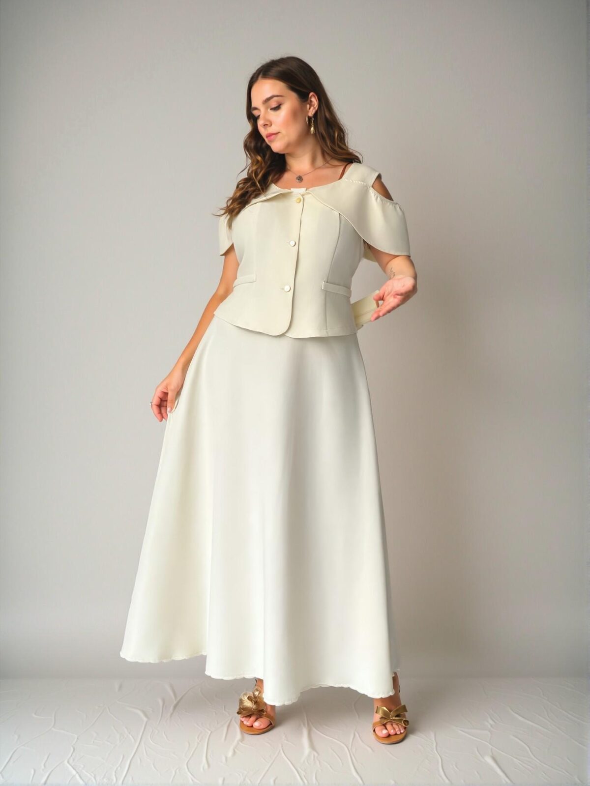Elegant Apricot 2-Piece Set Featuring a Chic Blouse and Flared Maxi Skirt Perfect for Office, Travel, and Spring/Summer Wear - Chic, Classy and Trendy Fashion Style to Dress to Impress - Image 2