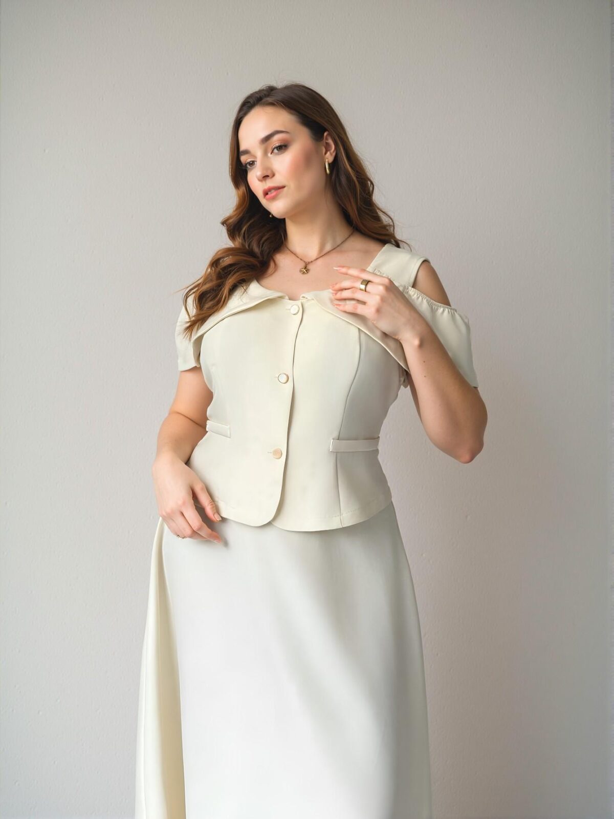 Elegant Apricot 2-Piece Set Featuring a Chic Blouse and Flared Maxi Skirt Perfect for Office, Travel, and Spring/Summer Wear - Chic, Classy and Trendy Fashion Style to Dress to Impress - Image 4